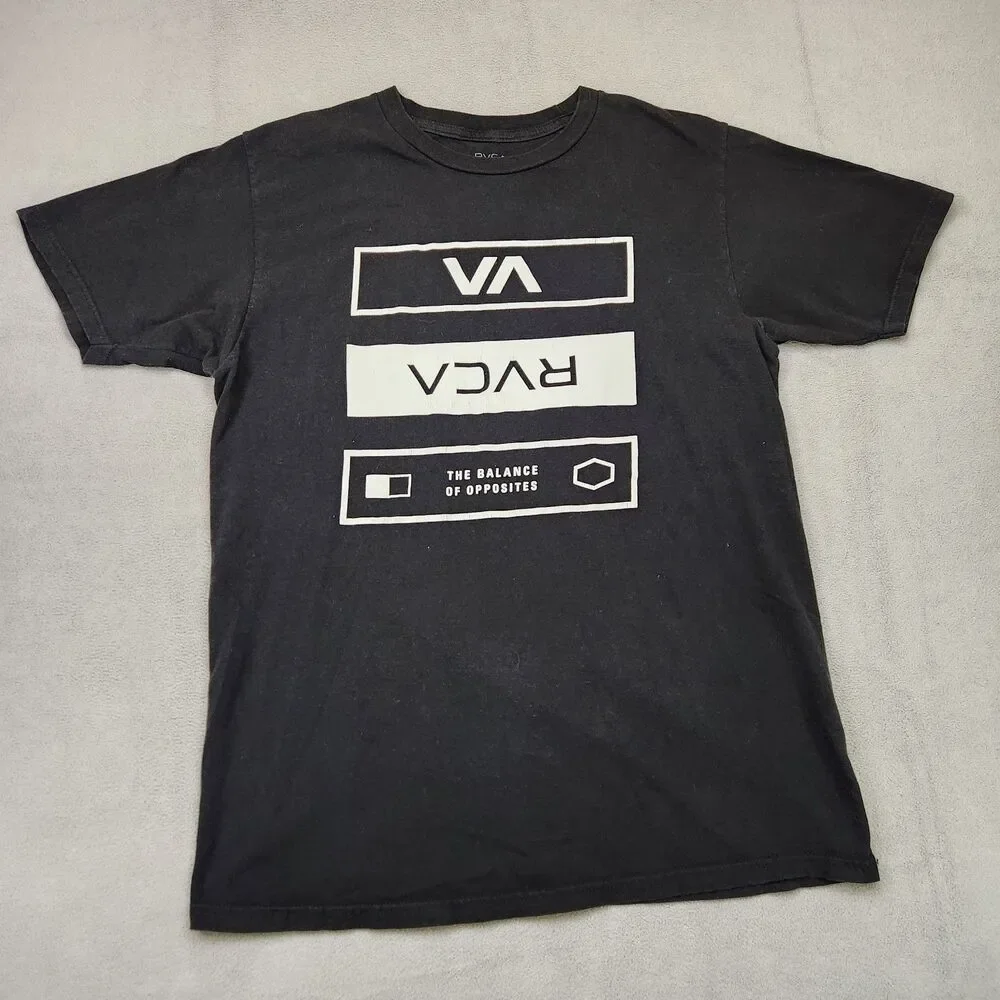 RVCA T-Shirt Men's M Black Short Sleeve Logo Graphic Regular Fit Crew Cotton